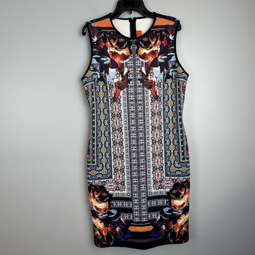 Clover Canyon Dress Womens L Scuba Neoprene Floral Geometric Bodycon Sheath USA